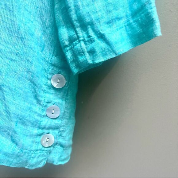 Tahari Turquoise Linen Blouse - Picture 3 of 5